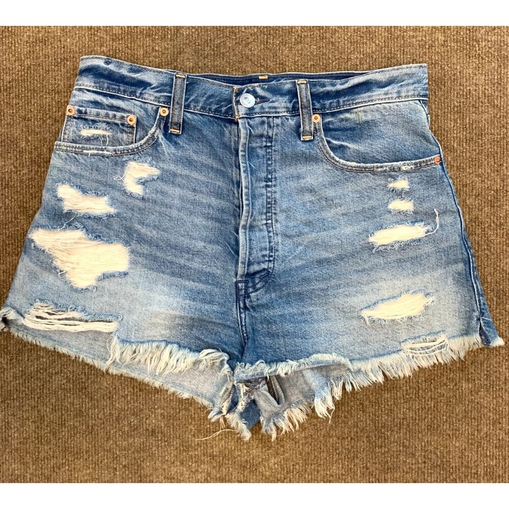 Abercrombie & Fitch Shorts Womens 27 Cut-Off Distressed Button Fly Cotton Denim